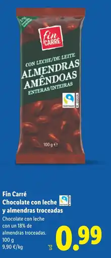 Lidl FIN CARRE Chocolate con leche y almendras troceadas oferta