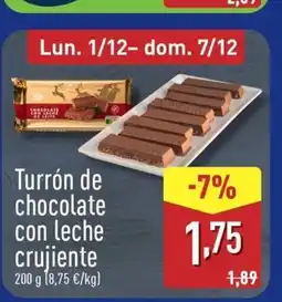 ALDI Turrón de chocolate con leche crujiente oferta