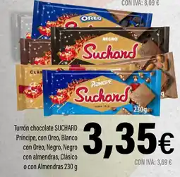 Cash Ifa SUCHARD Turrón chocolate Príncipe, con Oreo, Blanco con Oreo, Negro, Negro con almendras, Clásico o con Almendras oferta