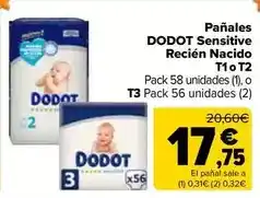 Carrefour Market Dodot - panales sensitive recien nacido oferta