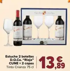 Carrefour Cune - estuche 2 botellas d.o.ca. rioja + 2 copas oferta