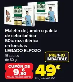 Carrefour Market LEGADO ELPOZO Maletín de jamón o paleta de cebo ibérico 50% raza ibérica en lonchas oferta