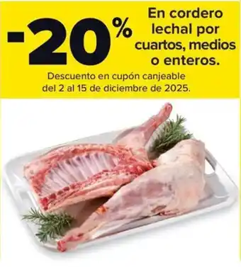 Carrefour Market En cordero lechal por cuartos, medios o enteros. oferta