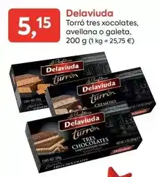 Suma Supermercados Delaviuda - torró tres xocolates, avellana o gaeta oferta