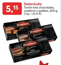 Suma Supermercados DELAVIUDA Turrón tres chocolates, avellana o galleta oferta