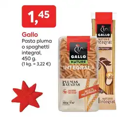 Suma Supermercados GALLO Pasta pluma o spaghetti integral, oferta