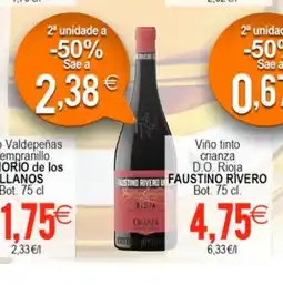 Plenus Supermercados FAUSTINO RIVERO Viño tinto crianza D.O. Rioja oferta