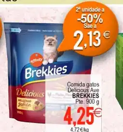 Plenus Supermercados BREKKIES Comida gatos Delicious Ave Patio, Per oferta