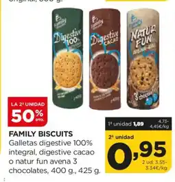 Alimerka FAMILY BISCUITS Galletas digestive 100% integral, digestive cacao o natur fun avena 3 chocolates oferta
