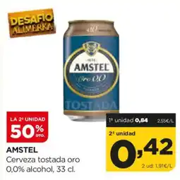 Alimerka AMSTEL Cerveza tostada oro 0,0% alcohol oferta