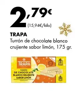 Supermercados Lupa TRAPA Turrón de chocolate blanco crujiente sabor limón oferta