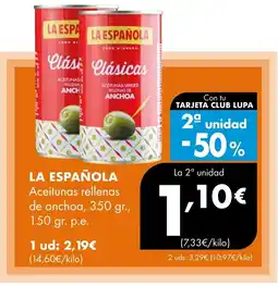 Supermercados Lupa LA ESPAÑOLA Aceitunas rellenas de anchoa oferta