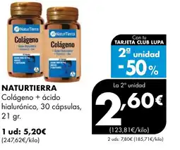 Supermercados Lupa NATURTIERRA Colágeno + ácido hialurónico 30 capsulas oferta