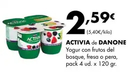 Supermercados Lupa DANONE Activia de yogur con frutos del bosque, fresa o pera oferta
