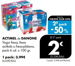 Supermercados Lupa DANONE Actimel de yogur fresa, fresa actikids o fresa-plátano oferta