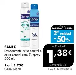 Supermercados Lupa SANEX Desodorante extra control o extra control zero %, spray oferta