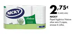 Supermercados Lupa NICKY Papel higiénico Nature aloe vera 3 capas, envase 6 rollos. oferta