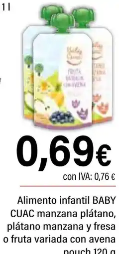 Cash Ifa BABY CUAC Alimento infantil manzana plátano, plátano manzana y fresa o fruta variada con avena pouch oferta