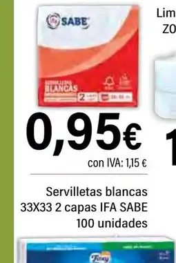 Cash Ifa IFA SABE Servilletas blancas 33X33 2 capas oferta