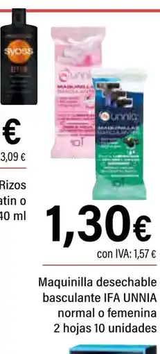 Cash Ifa IFA UNNIA Maquinilla desechable basculante normal o femenina 2 hojas 10 unidades oferta