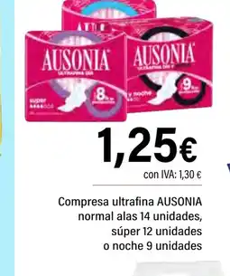 Cash Ifa AUSONIA Compresa ultrafina normal alas 14 unidades, súper 12 unidades oferta