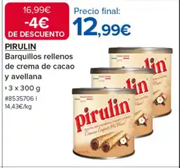 Costco PIRULIN Barquillos rellenos de crema de cacao y avellana oferta