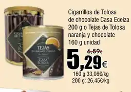 FROIZ Cigarrillos de Tolosa de chocolate Casa Eceiza o Tejas de Tolosa naranja y chocolate oferta
