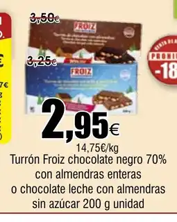 FROIZ Turrón Froiz chocolate negro 70% con almendras enteras o chocolate leche con almendras sin azúcar oferta