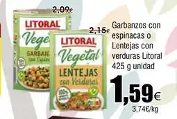FROIZ LITORAL Garbanzos con espinacas o Lentejas con verduras oferta