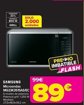 Carrefour SAMSUNG Microondas MG23K3515AS/EC oferta