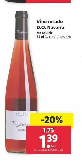 Lidl Vino Rosado D.o. Navarra Mezquiriz oferta