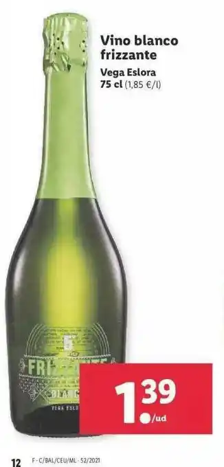 Lidl Vino Blanco Frizzante Vega Eslora oferta