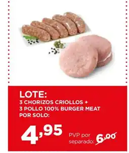 Alimerka 3 chorizos criollos + 3 pollo 100% burger meat oferta