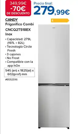 Costco CANDY Frigorífico Combi CNCQ2T518EX oferta