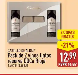 ALDI CASTILLO DE ALBAI Pack de 2 vinos tintos reserva DOCa Rioja oferta