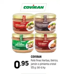 Coviran COVIRAN Paté finas hierbas, ibérico, jamón o pimienta cristal oferta