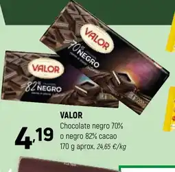 Coviran VALOR Chocolate negro 70% o negro 82% cacao oferta