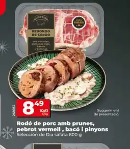 Dia Rodó de porc amb prunes, pebrot vermell, bacó i pinyons oferta