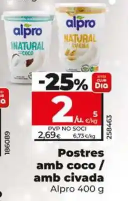 Dia ALPRO Postres amb coco / amb civada oferta