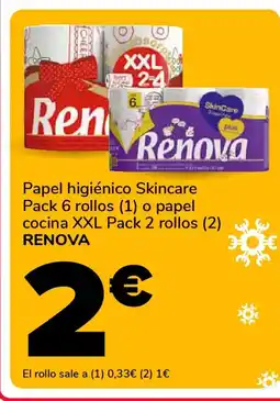 Supeco RENOVA Papel higiénico Skincare Pack 6 rollos o papel cocina XXL Pack 2 rollos oferta