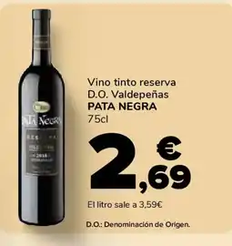 Supeco PATA NEGRA Vino tinto reserva D.O. Valdepeñas oferta