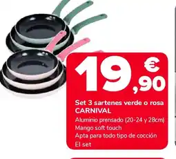 Supeco CARNIVAL Set 3 sartenes verde o rosa oferta