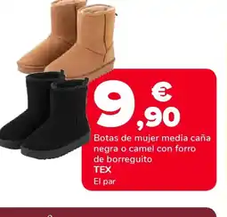Supeco TEX Botas de mujer media caña negra o camel con forro de borreguito oferta