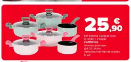 Supeco CARNIVAL Set batería 3 piezas rosa o verde + 2 tapas oferta