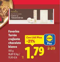 Lidl FAVORINA Turrón crujiente chocolate blanco oferta