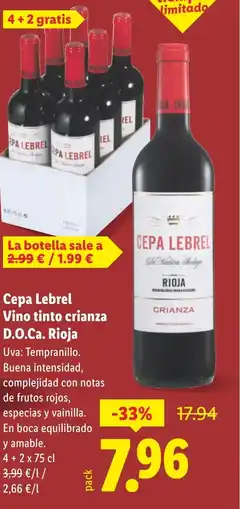 Lidl Cepa Lebrel Vino tinto crianza D.O.Ca. Rioja oferta