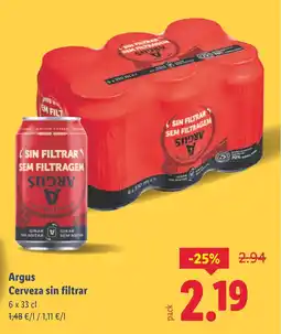 Lidl ARGUS Cerveza sin filtrar oferta