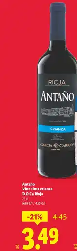 Lidl RIOJA Antaño Vino tinto crianza oferta