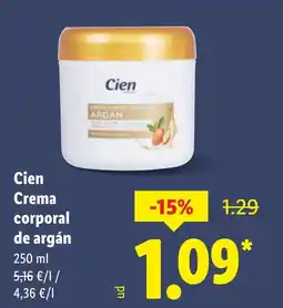 Lidl CIEN Crema corporal de argán oferta