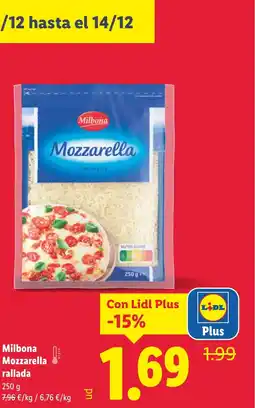 Lidl MILBONA Mozzarella rallada oferta